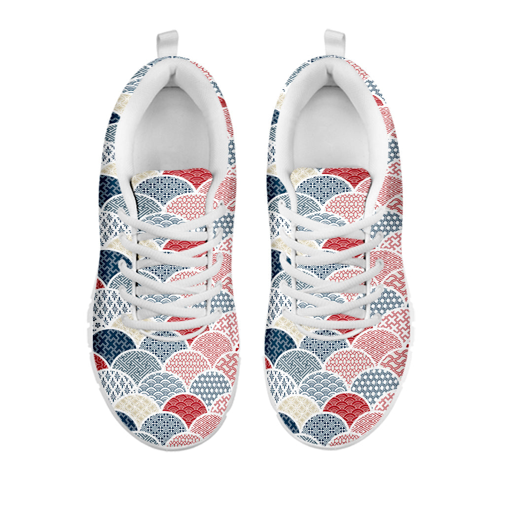 Japanese Geometric Pattern Print White Sneakers