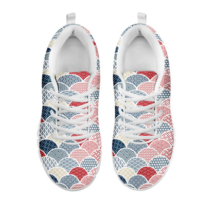 Japanese Geometric Pattern Print White Sneakers
