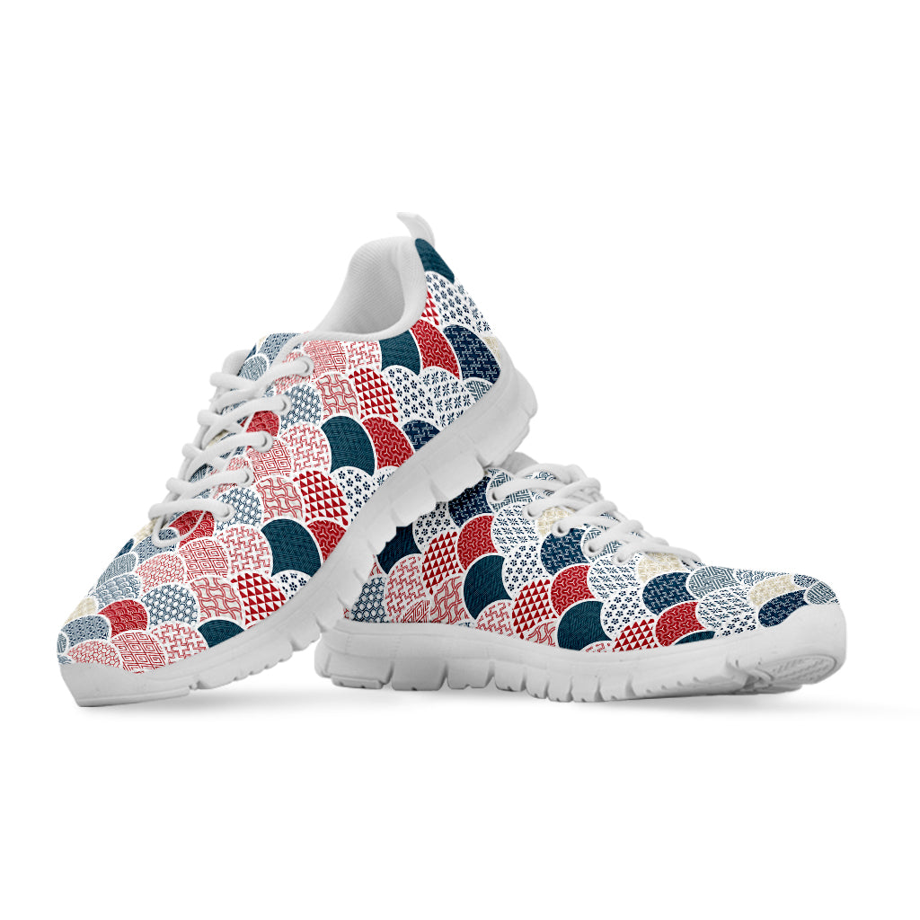 Japanese Geometric Pattern Print White Sneakers