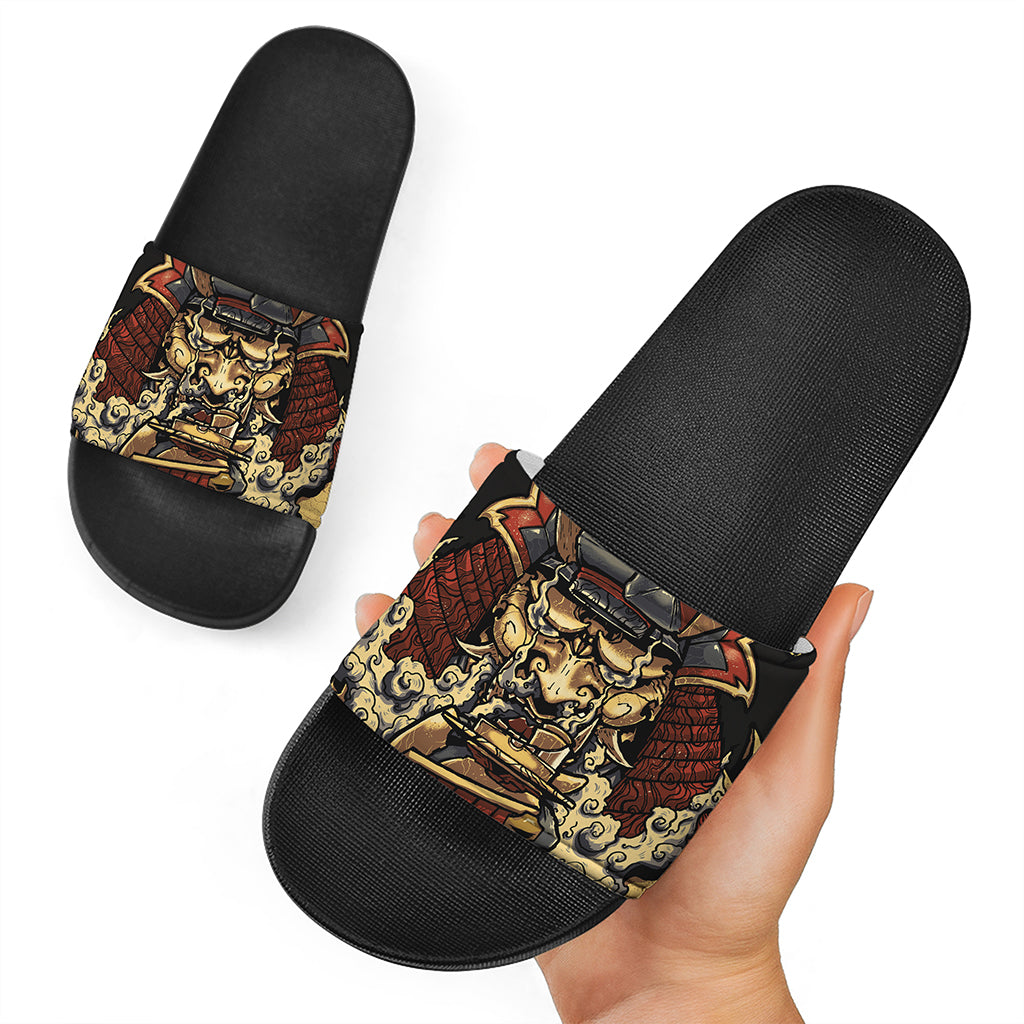 Japanese Ghost Samurai Print Black Slide Sandals