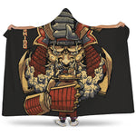 Japanese Ghost Samurai Print Hooded Blanket