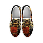 Japanese Ghost Samurai Print White Slip On Shoes