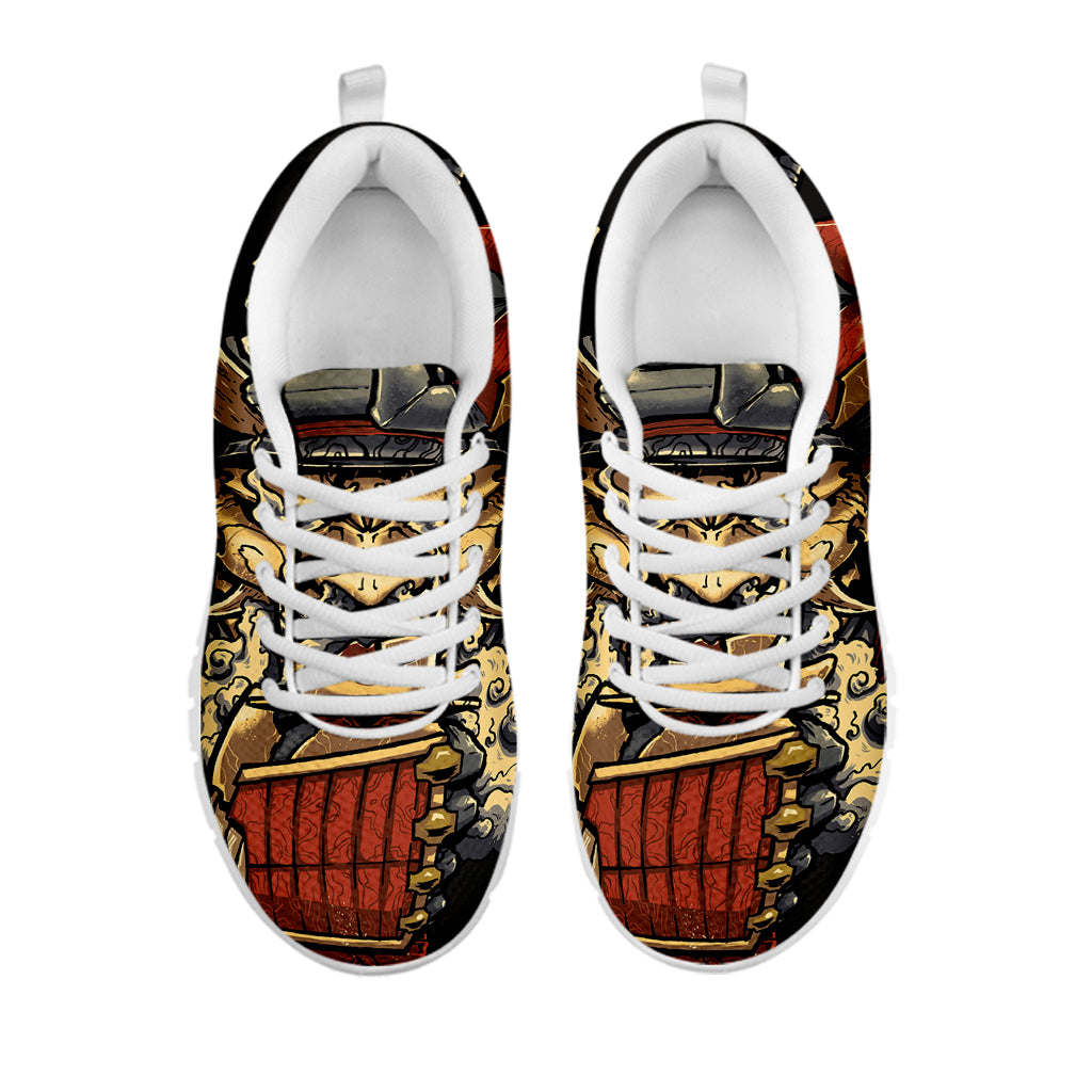 Japanese Ghost Samurai Print White Sneakers