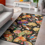 Japanese Hand Fan Pattern Print Area Rug