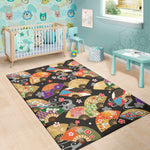 Japanese Hand Fan Pattern Print Area Rug