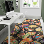Japanese Hand Fan Pattern Print Area Rug
