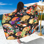 Japanese Hand Fan Pattern Print Beach Sarong Wrap