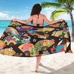 Japanese Hand Fan Pattern Print Beach Sarong Wrap