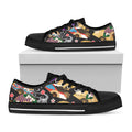 Japanese Hand Fan Pattern Print Black Low Top Sneakers