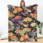 Japanese Hand Fan Pattern Print Blanket