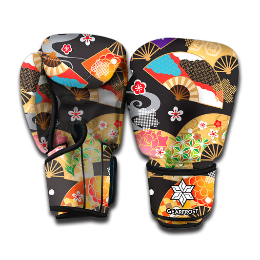 Japanese Hand Fan Pattern Print Boxing Gloves