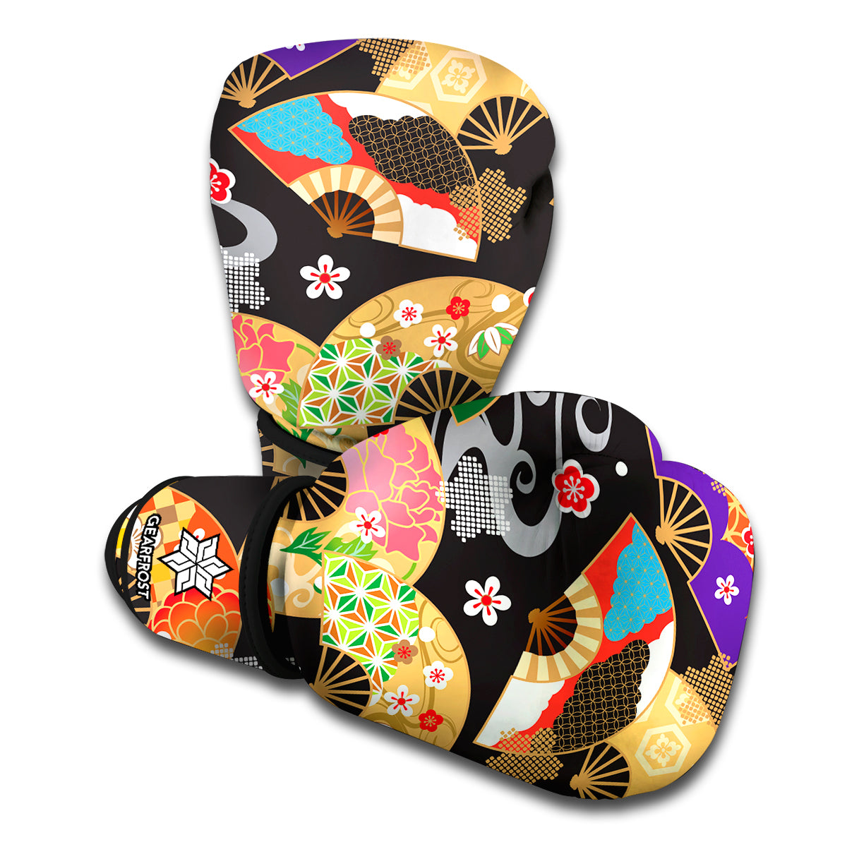 Japanese Hand Fan Pattern Print Boxing Gloves