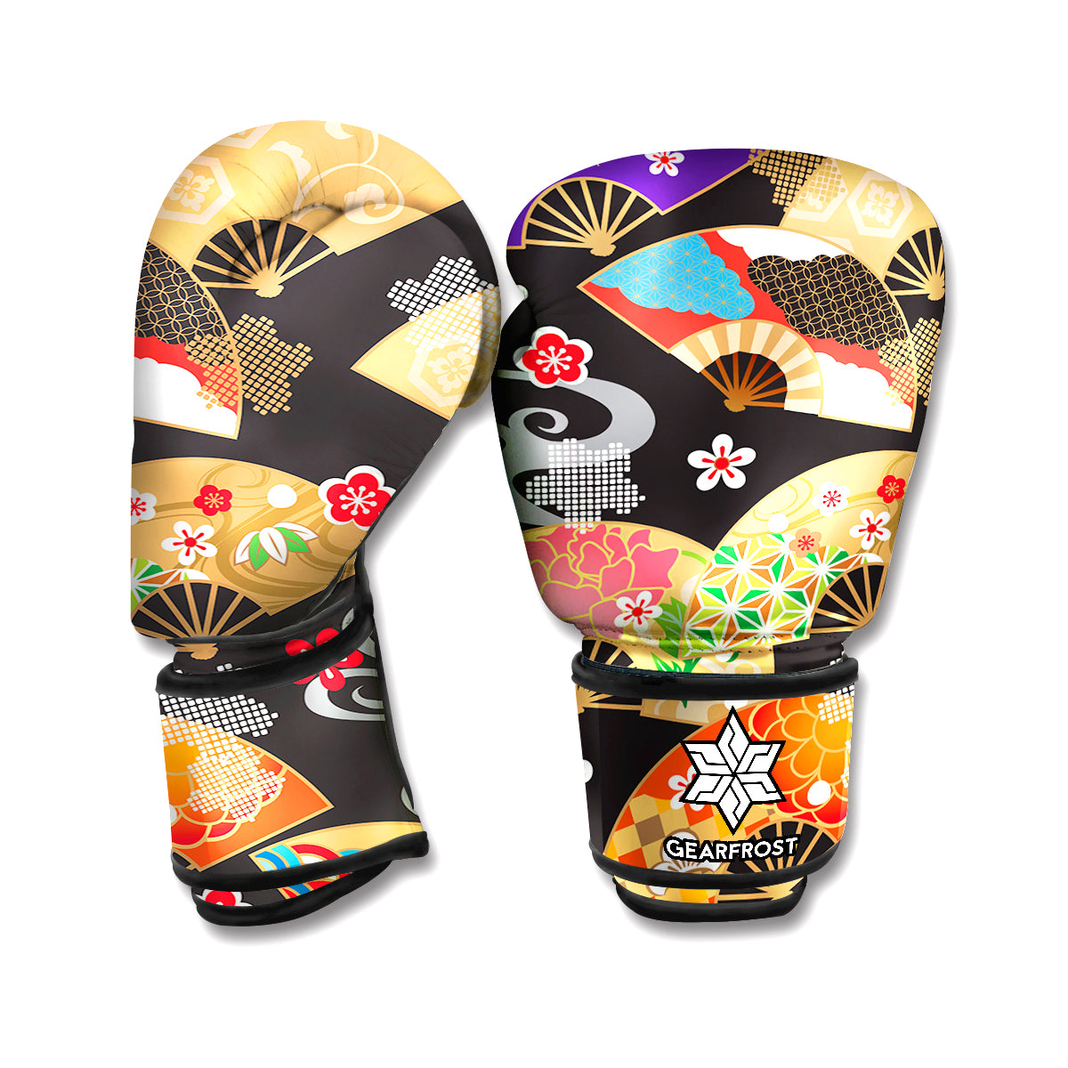 Japanese Hand Fan Pattern Print Boxing Gloves