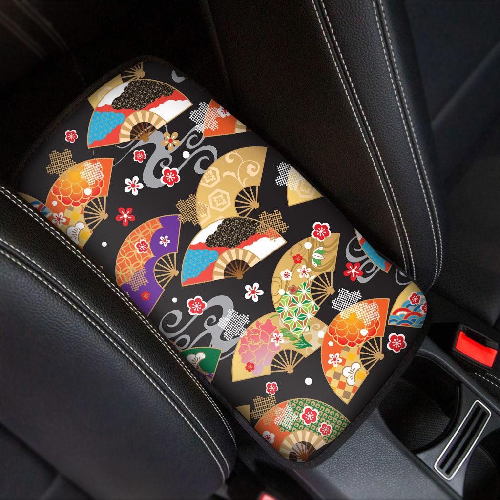 Japanese Hand Fan Pattern Print Car Center Console Cover