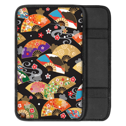 Japanese Hand Fan Pattern Print Car Center Console Cover