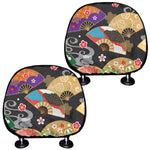 Japanese Hand Fan Pattern Print Car Headrest Covers