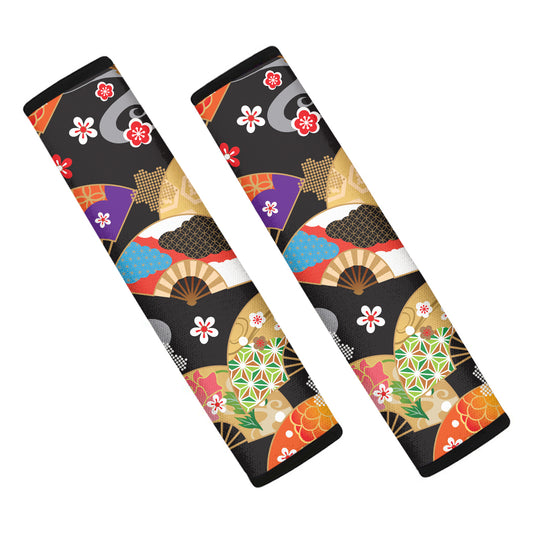 Japanese Hand Fan Pattern Print Car Seat Belt Covers