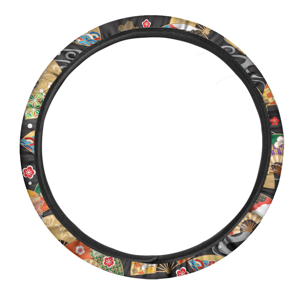 Japanese Hand Fan Pattern Print Car Steering Wheel Cover