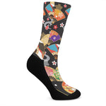 Japanese Hand Fan Pattern Print Crew Socks