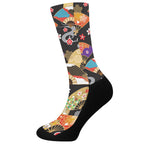 Japanese Hand Fan Pattern Print Crew Socks