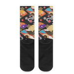 Japanese Hand Fan Pattern Print Crew Socks
