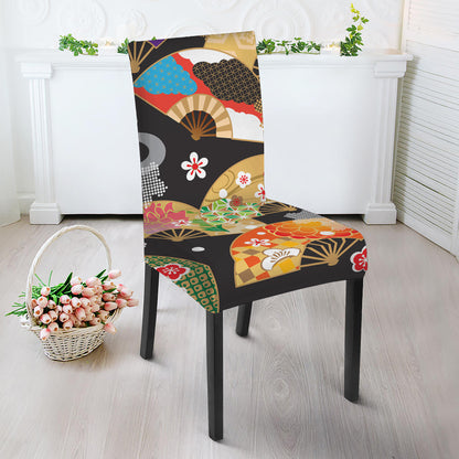 Japanese Hand Fan Pattern Print Dining Chair Slipcover