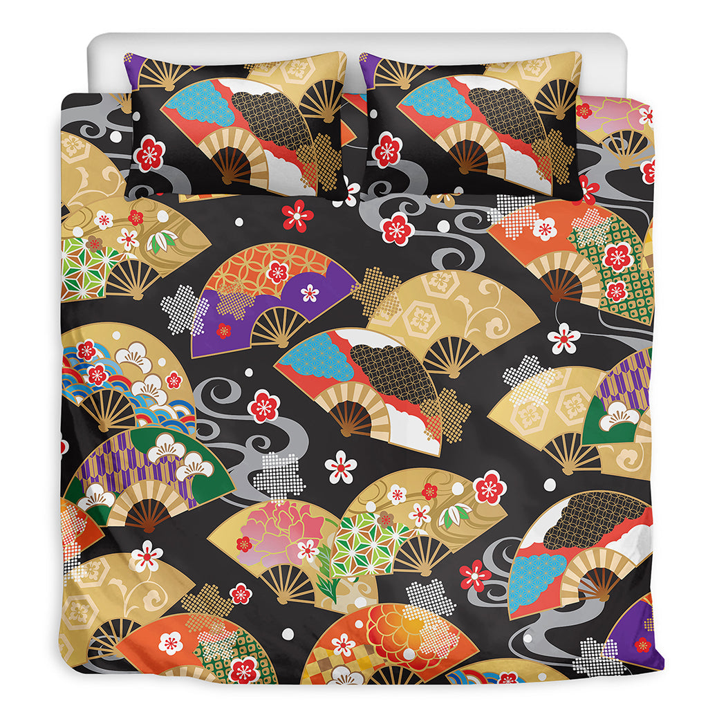 Japanese Hand Fan Pattern Print Duvet Cover Bedding Set