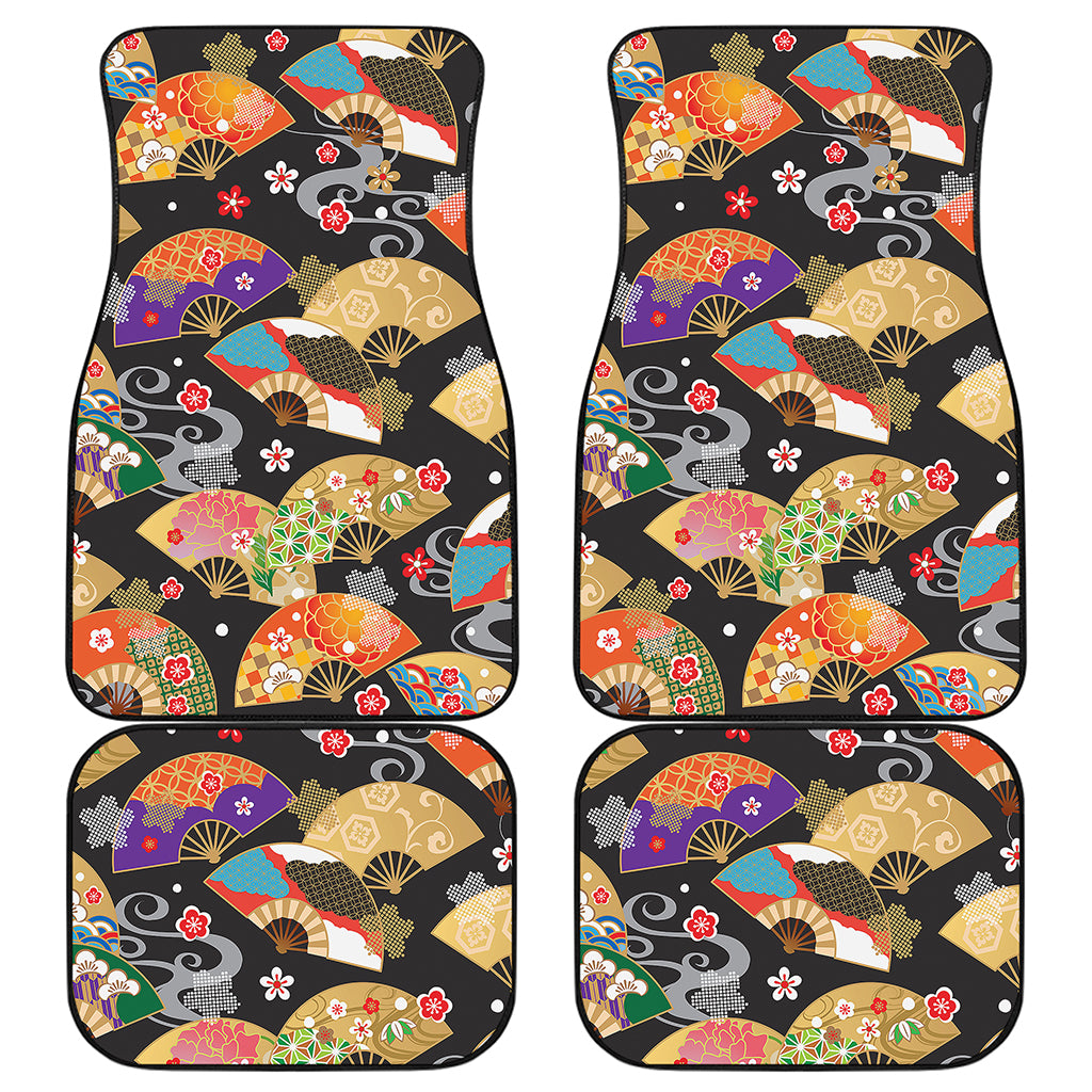 Japanese Hand Fan Pattern Print Front and Back Car Floor Mats