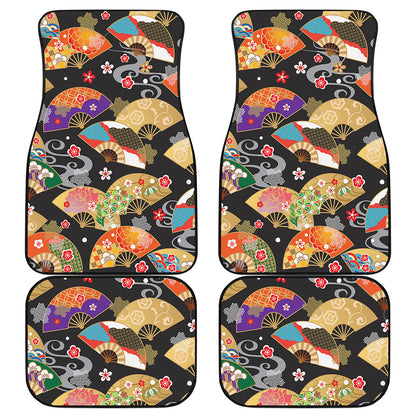 Japanese Hand Fan Pattern Print Front and Back Car Floor Mats