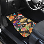 Japanese Hand Fan Pattern Print Front and Back Car Floor Mats