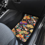 Japanese Hand Fan Pattern Print Front and Back Car Floor Mats