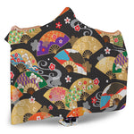 Japanese Hand Fan Pattern Print Hooded Blanket