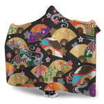Japanese Hand Fan Pattern Print Hooded Blanket