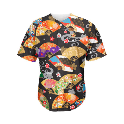Japanese Hand Fan Pattern Print Men's Baseball Jersey