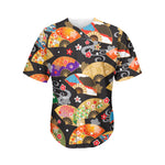 Japanese Hand Fan Pattern Print Men's Baseball Jersey