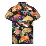 Japanese Hand Fan Pattern Print Men's Short Sleeve Shirt