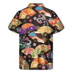 Japanese Hand Fan Pattern Print Men's Short Sleeve Shirt