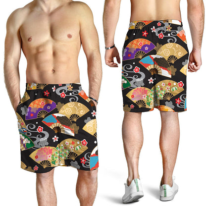 Japanese Hand Fan Pattern Print Men's Shorts