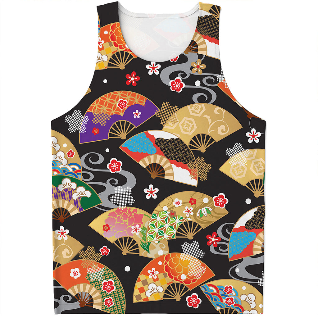 Japanese Hand Fan Pattern Print Men's Tank Top