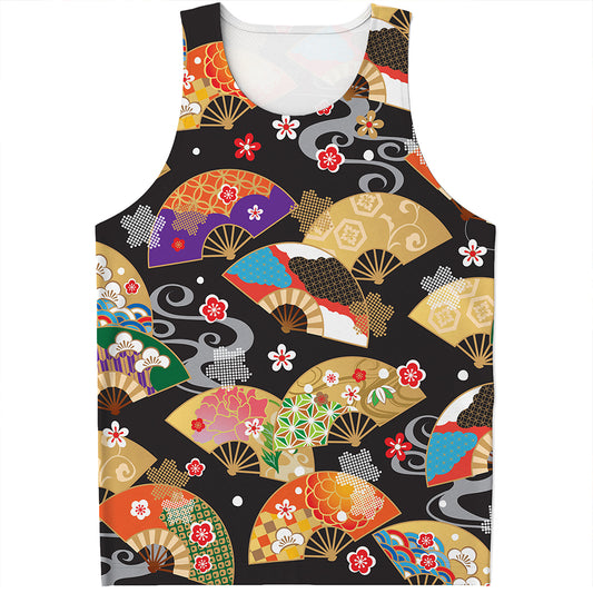 Japanese Hand Fan Pattern Print Men's Tank Top