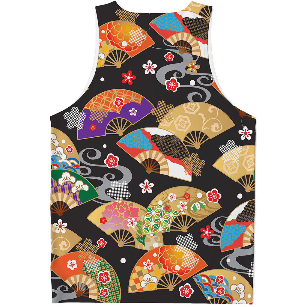 Japanese Hand Fan Pattern Print Men's Tank Top