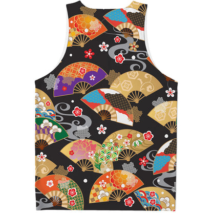 Japanese Hand Fan Pattern Print Men's Tank Top
