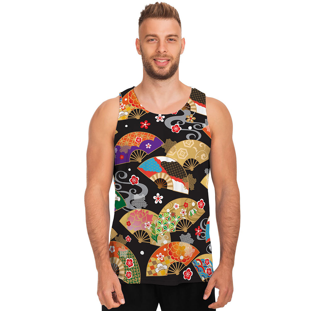 Japanese Hand Fan Pattern Print Men's Tank Top