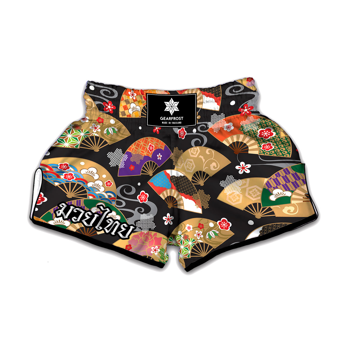 Japanese Hand Fan Pattern Print Muay Thai Boxing Shorts