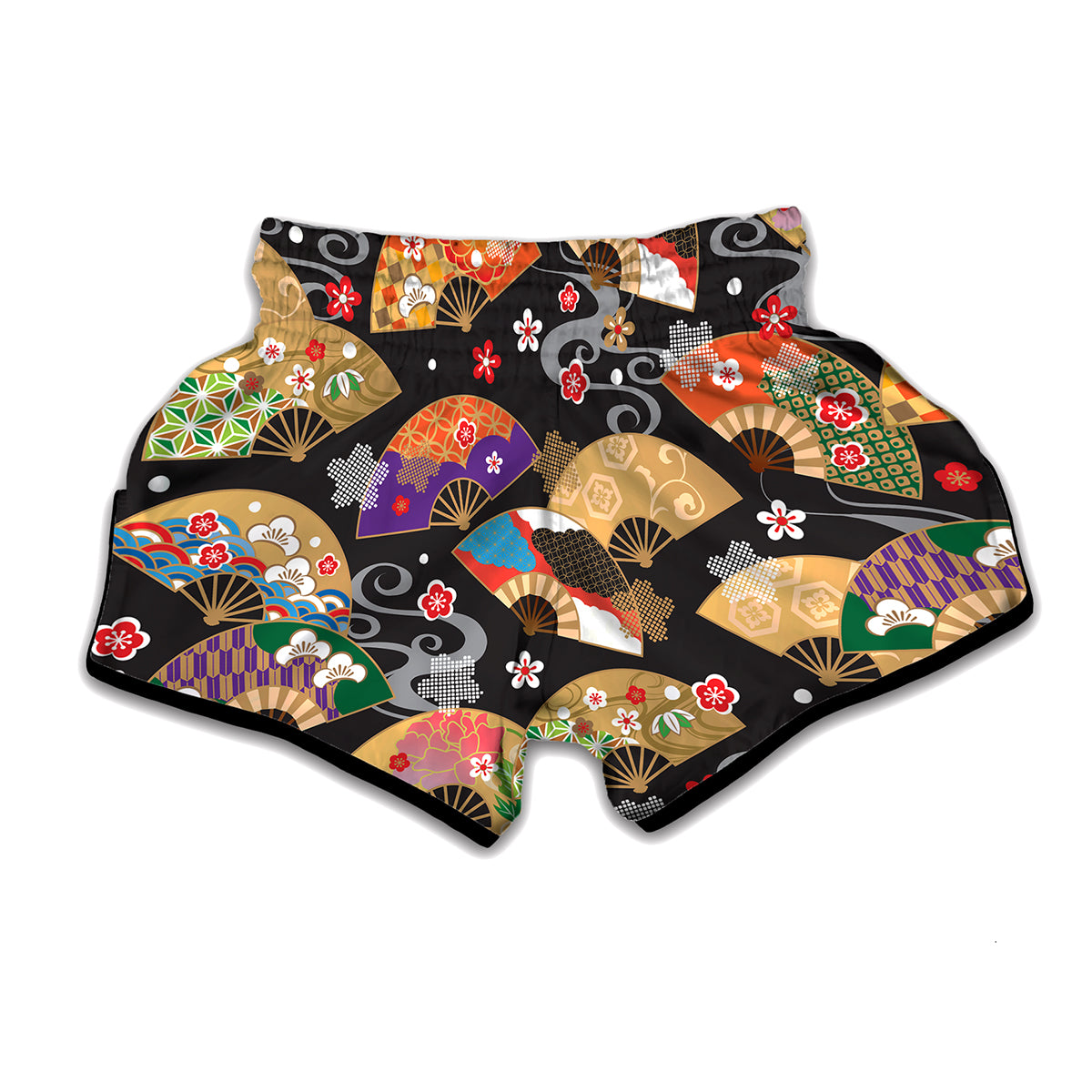 Japanese Hand Fan Pattern Print Muay Thai Boxing Shorts