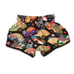 Japanese Hand Fan Pattern Print Muay Thai Boxing Shorts