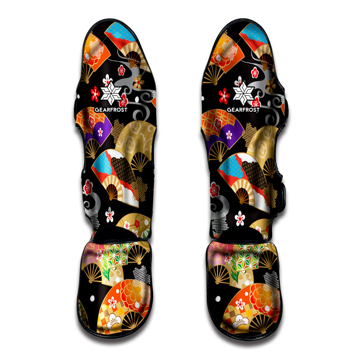 Japanese Hand Fan Pattern Print Muay Thai Shin Guard