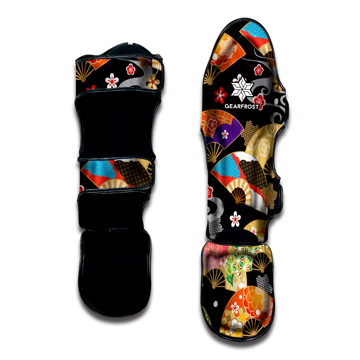 Japanese Hand Fan Pattern Print Muay Thai Shin Guard