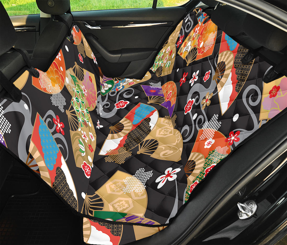 Japanese Hand Fan Pattern Print Pet Car Back Seat Cover