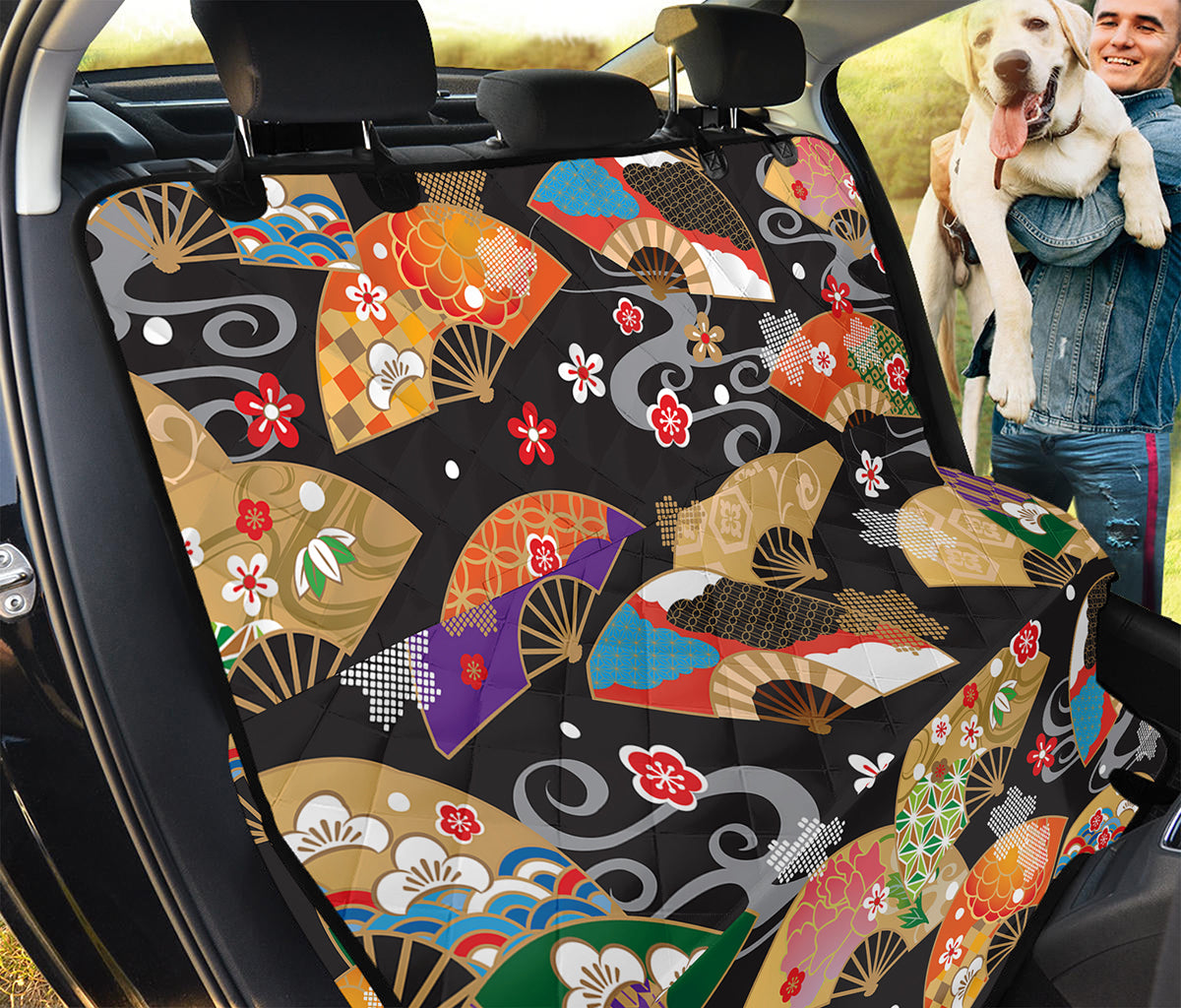 Japanese Hand Fan Pattern Print Pet Car Back Seat Cover